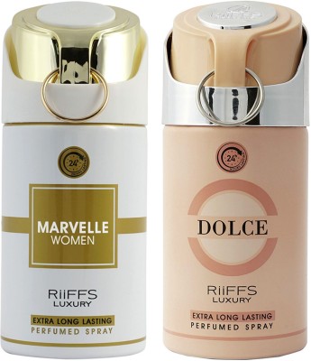 RiiFFS Set of 2 Premium, Marvelle Women & Dolce, Fresh Fragrance Deodorant Spray  -  For Women(500 ml, Pack of 2)