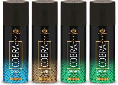 ST-JOHN Cobra Deo Cool, Deo Live and Deo Sport (2Pcs) 150 Ml each Body Deodorant Spray  -  For Men & Women(600 ml, Pack of 4)