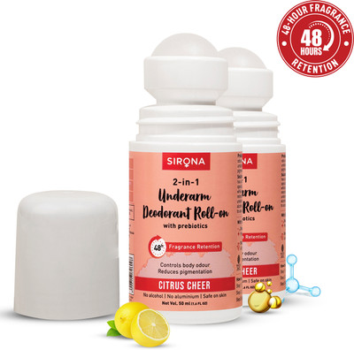 SIRONA Underarm Deodorant Roll On with Lemon Fragrance | 48 hour Fragrance Retention Deodorant Roll-on  -  For Men & Women(100 ml, Pack of 2)