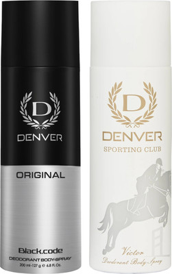 DENVER Original Black.code and Victor Deodorant Body Spray  -  For Men(400 ml, Pack of 2)