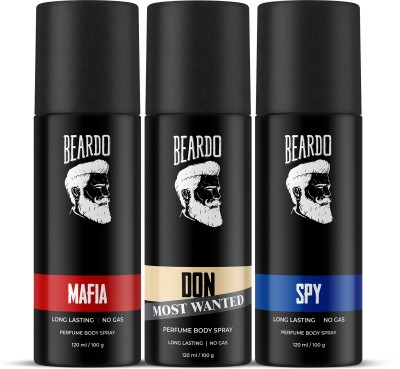 BEARDO Spy, Mafia & Don Most Wanted Perfume Deo Body Spray Combo |Strong & Long Lasting Body Spray  -  For Men(360 ml, Pack of 3)
