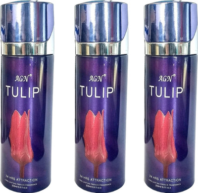 AGN Tulip deodorant 200 ml pack of 3 for Unisex fragrance Deodorant Spray  -  For Men & Women(600 ml, Pack of 3)