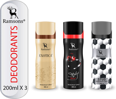 RAMSONS Exotica, SexyHeart and STUD Deodorant Combo Deodorant Spray  -  For Men & Women(600 ml, Pack of 3)