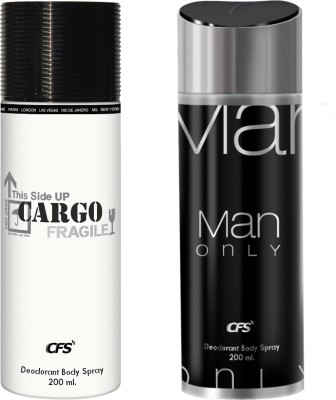 CFS Cargo White & Man Only Black Deodorant Body Spray Long lasting Freshness Body Spray  -  For Men & Women(400 ml, Pack of 2)