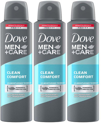 DOVE Men+Care Clean Comfort Dry Spray Antiperspirant Deodorant (Pack Of 3) Deodorant Spray – For Men  (450 Ml, Pack Of 3) For Rs. 288 @ 65 %
