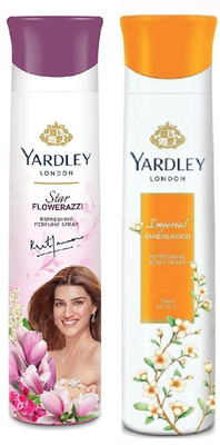 Yardley London 1 STAR FLOWERAZI & 1 IMPERIAL SANDALWOOD , 150 ML EACH , PACK OF 2 Deodorant Spray  -  For Men & Women(300 ml, Pack of 2)