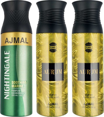 Ajmal Nightingale and 2 Aurum Each Deodorant Spray  -  For Men & Women(600 ml, Pack of 3)