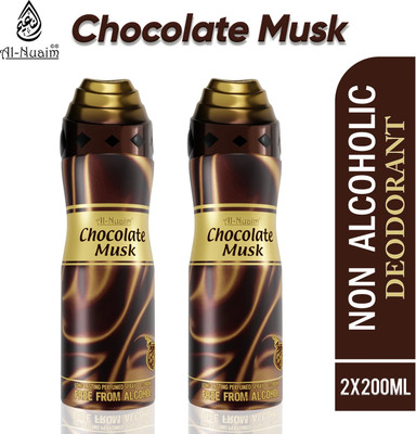 Al-Nuaim Chocolate Musk Alcohol Free Deodorant Body Spray  -  For Men & Women(400 ml, Pack of 2)