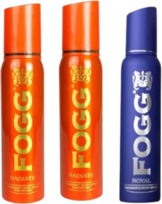 FOGG DEO LONG LASTING SPRAY 2 PCS RADIATE 120 ML & 1 PCS ROYAL 120 ML Body Spray  -  For Men & Women(390 ml, Pack of 3)