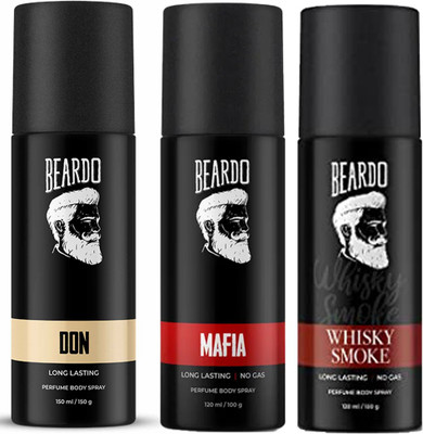 BEARDO Mafia Perfume 120ml With Whisky Smoke 120ml and Don Perfume Body Spray 150ml Perfume Body Spray – For Men (390 ml, Pack of 3)