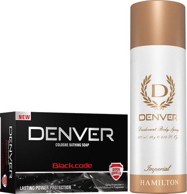 DENVER Black Code Soap 125g & Imperial 180 Ml Body Spray  -  For Men(305 ml, Pack of 2)