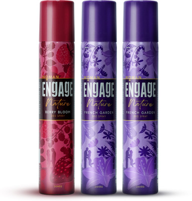 Engage Nature Deo: 2 French Garden & 1 Berry Bloom (150ml X 3) Deodorant Spray – For Women (450 Ml, Pack Of 3) For Rs. 157 @ 65 %
