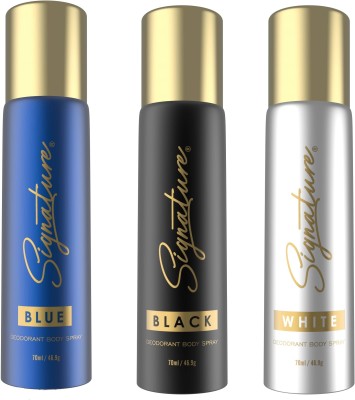 SIGNATURE Blue|Black|White Long Lasting Fragrance (70ML Each) Combo Deodorant Body Spray  -  For Men & Women(210 ml, Pack of 3)