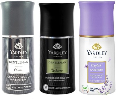 Yardley London 1 CLASSIC ,1 URBAN & 1 ENGLISH LAVENDER ROLL ON, 50ML EACH, PACK OF 3 . Deodorant Roll-on  -  For Men & Women(150 ml, Pack of 3)