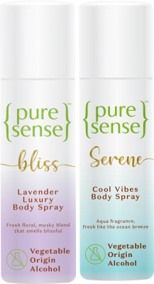 PureSense Body Spray Combo (Serene Cool Vibes + Bliss Lavender Luxury) Deodorant Spray  -  For Women(300 ml, Pack of 2)