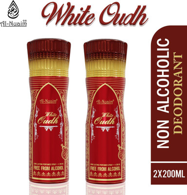 Al-Nuaim White Oudh Alcohol Free Deodorant Body Spray  -  For Men(400 ml, Pack of 2)