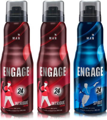 Engage Deo Combo 2 Intrigue for Him 165ml & 1 Spirit for Him 165 ml Deodorant Spray  -  For Men(495 ml, Pack of 3)