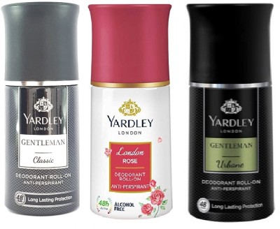 Yardley London 1 GENTLEMAN CLASSIC, 1 LONDON ROSE & URBAN ROLL ON, 50ML ,EACH, PACK OF 3. Deodorant Roll-on  -  For Men & Women(150 ml, Pack of 3)