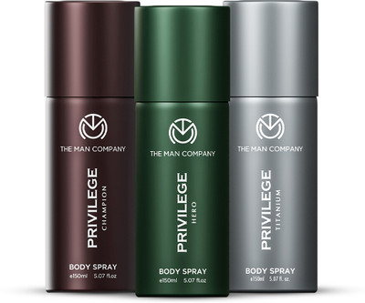 THE MAN COMPANY Privilege Hero, Titanium & Champion | Long-Lasting Deodorant Spray  -  For Men(450 ml, Pack of 3)