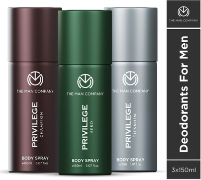 THE MAN COMPANY Champion, Hero & Titanium Privilege Deodorant for Men Body Spray  -  For Men(450 ml, Pack of 3)