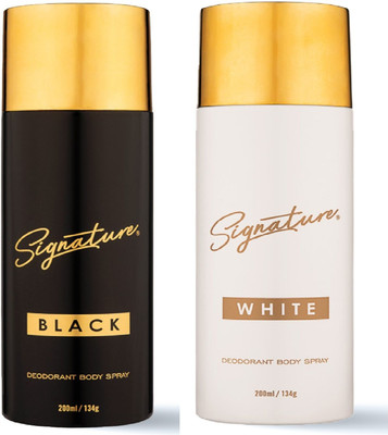 Signature Black & White Long Lasting Fragrance Skin Friendly (200ML Each) Combo Deodorant Body Spray  -  For Men & Women(400 ml, Pack of 2)