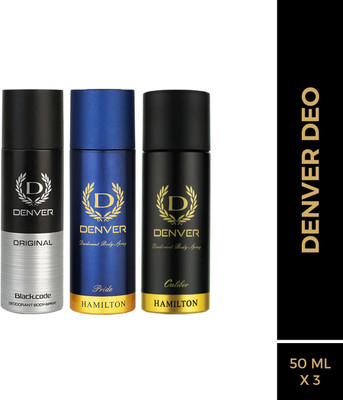DENVER Pride, Black.code Original & Caliber Nano Deodorant Spray  -  For Men(150 ml, Pack of 3)