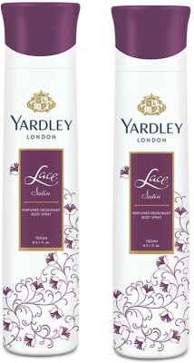 Yardley London Lace Satin Deodorant Spray  -  For Men & Women(300 ml, Pack of 2)