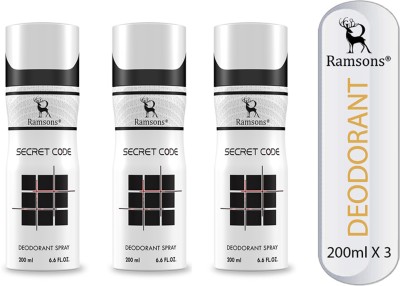 RAMSONS Secret Code Deodorant Spray  -  For Men & Women(600 ml, Pack of 3)