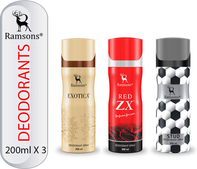RAMSONS Exotica, Red ZX and STUD Deodorant Combo Deodorant Spray  -  For Men & Women(600 ml, Pack of 3)