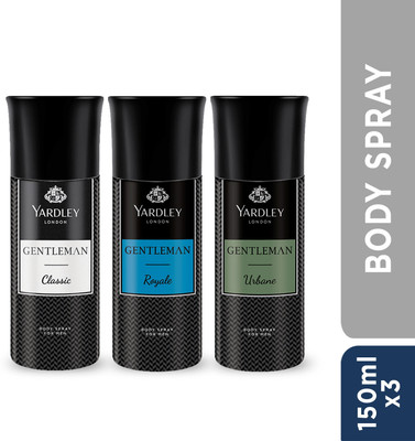 Yardley London Gentleman Deo Tripack - Classic, Urbane, and Royale-Masculine Fragrance Body Deodorant Spray  -  For Men(450 ml, Pack of 3)