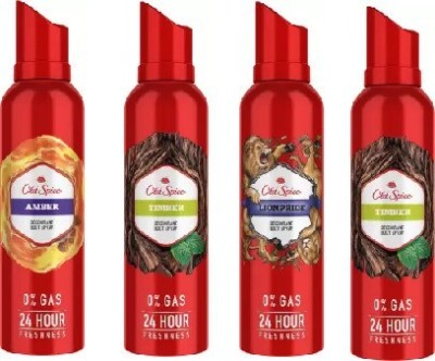 OLD SPICE AMBER, TIMBER , LION PRIDE Body Spray  -  For Men(460 ml, Pack of 4)