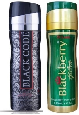 St. Louis BLACK CODE & BLACKBERRY HILTON DEODORANT , 200ML EACH , PACK OF 2. Deodorant Spray  -  For Men & Women(400 ml, Pack of 2)