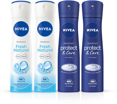 NIVEA Fresh Natural & Protect and Care Women Deodorant Pack of 4 Deodorant Spray  -  For Women(600 ml, Pack of 4)