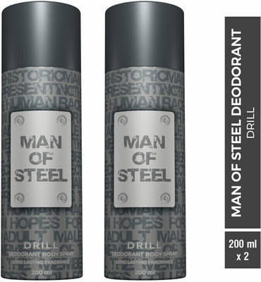 Man of Steel Combo of Drill Long lasting Deodorant Spray  -  For Men(400 ml, Pack of 2)