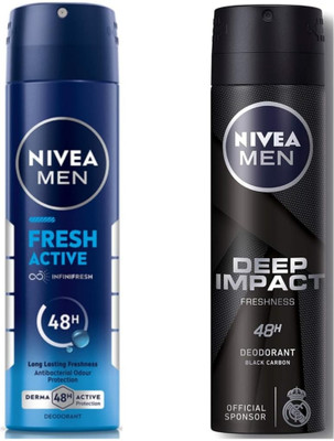 NIVEA Deodorant 150ml - Fresh Active & Deep Impact Deodorant Spray  -  For Men & Women(300 ml, Pack of 2)