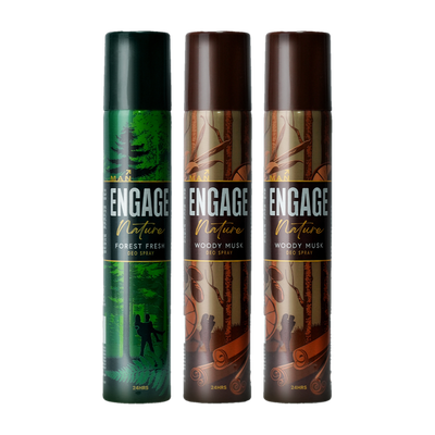 Engage Nature Deo: 2 Woody Musk & 1 Forest Fresh (150ml X 3) Deodorant Spray - For Men(450 ml, Pack of 3)
