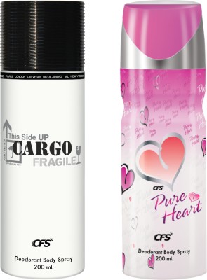 CFS Cargo White & Pure Heart Pink Deodorant Body Spray Long lasting Freshness Deodorant Spray  -  For Men & Women(400 ml, Pack of 2)