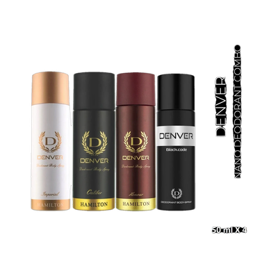 DENVER Black Code,Caliber,Honour & Imperial Nano Deo | Long Lasting|Set of 4 Deodorant Spray  -  For Men(200 ml, Pack of 4)