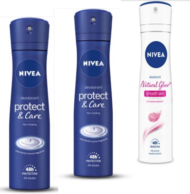 NIVEA Protect care Women 2 Natural Glow Smooth Skin 1 Deodorant Body Spray 150Ml 3 Deodorant Spray  -  For Men & Women(450 ml, Pack of 3)