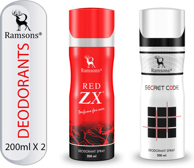 RAMSONS Secret Code and Red ZX Deodorant Combo Deodorant Spray  -  For Men & Women(400 ml, Pack of 2)