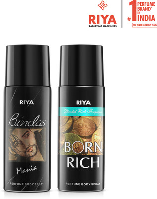 RIYA Bindas And Born Rich Body Spray Deodorant For Men Pack Of 2 150 Ml Each Deodorant Spray  -  For Men(300 ml, Pack of 2)