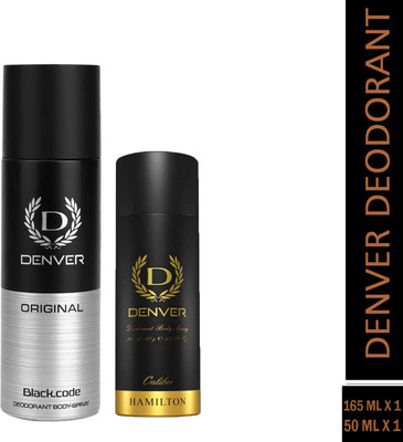 DENVER BLACK CODE, CALIBER 150ML,50ML For Men Provides 24-hour odor protection Deodorant Spray  -  For Men(200 ml, Pack of 2)
