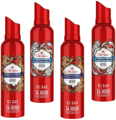 OLD SPICE 2 Lionpride & 2 Wolfthorn Each 115ml Deodorant Spray  -  For Men(460 ml, Pack of 4)