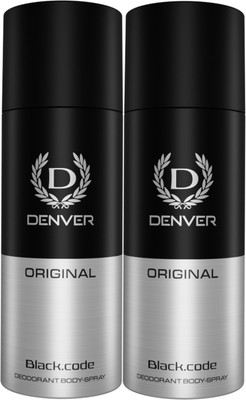 DENVER Original Black.code Deodorant Body Spray  -  For Men(400 ml, Pack of 2)
