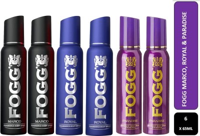 FOGG MARCO, ROYAL, PARADISE Body Spray  -  For Men & Women(65 ml, Pack of 6)