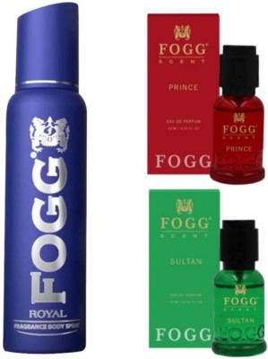 FOGG Royal 120Ml & Prince 30Ml & Sultan 30Ml Scent Fragance Body (Pack Of 3) Body Spray  -  For Men & Women(180 ml, Pack of 3)