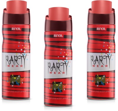 RIYA Party Wear Unisex Body Spray Deodorant Pack Of 3 200 Ml Each Deodorant Spray  -  For Men & Women(200 ml, Pack of 3)