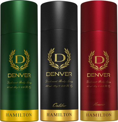 DENVER Caliber, Hamilton & Honour 180 ml Deodorant Spray  -  For Men(540 ml, Pack of 3)
