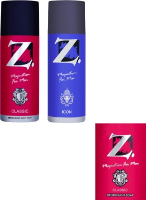 Z - Magnetism for Men 1 Classic/ 1 Icon Deo, 150 ml, Pack of 2 (Get 75 g Soap) Deodorant Spray  -  For Men(300 ml, Pack of 2)