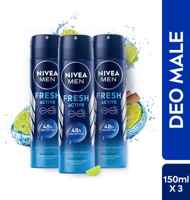 NIVEA Fresh Active Long Lasting Anti-Perspirant Deodorant Spray - For Men(450 ml, Pack of 3)